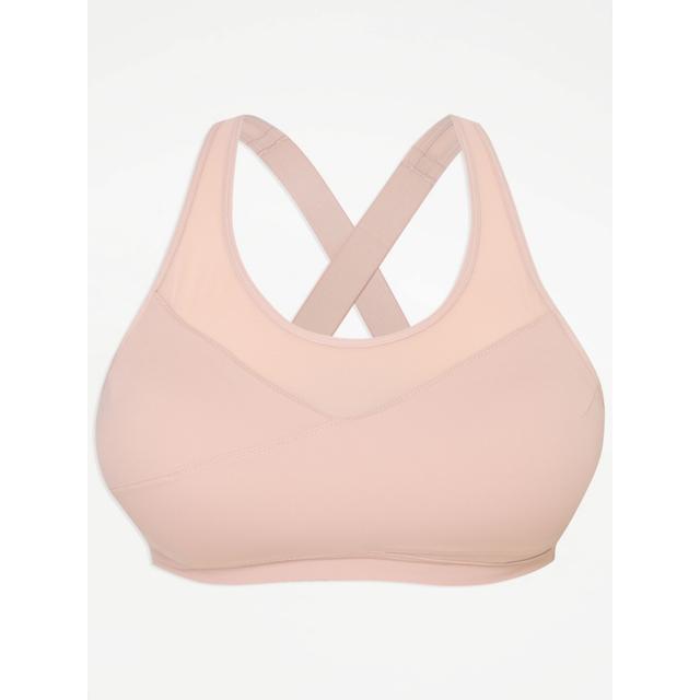 Women's Pink Pink Medium Impact Cross Strap Sports Bra Size - 38DD on Productcaster.