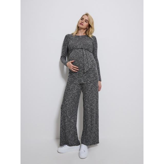 Women's Maternity Grey Ribbed Wide Leg Joggers - Charcoal - 55% Polyester 42% Viscose 3% Elastane on Productcaster.