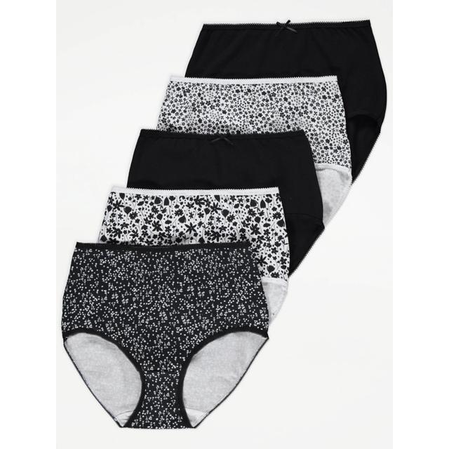 Women's Black Floral Full Brief Knickers 5 Pack Size - 8 on Productcaster.