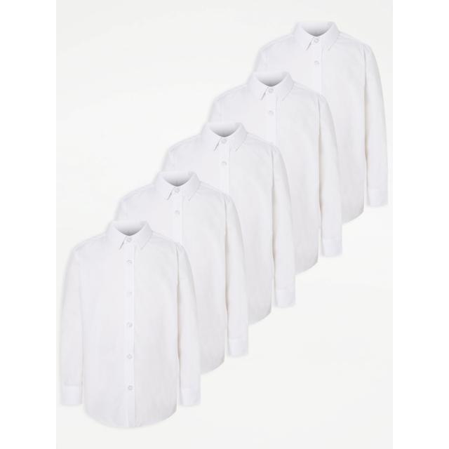 Boys' White Long Sleeve School Shirts 5 Pack on Productcaster.