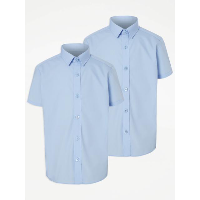 Boys' Light Blue Plus Fit Short Sleeve School Shirt 2 Pack on Productcaster.