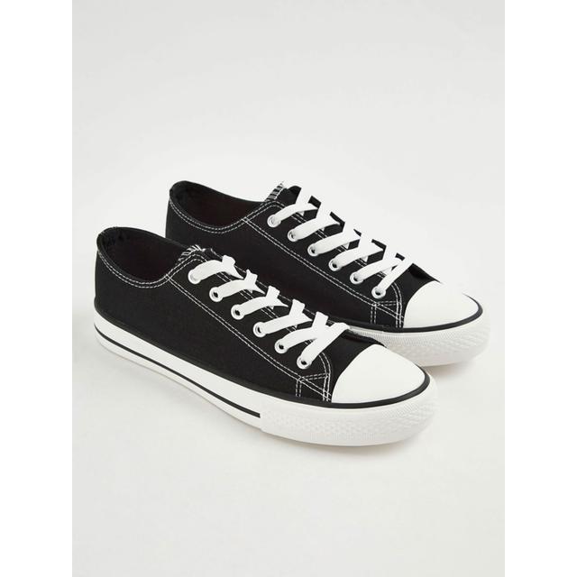 Women's Black Canvas Lace Up Trainers - Other Materials on Productcaster.