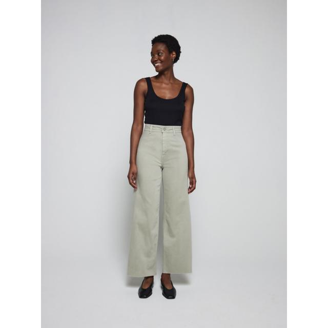 Sale Sage Green Wide Leg Cropped Jeans - 98% Cotton 2% Elastane on Productcaster.