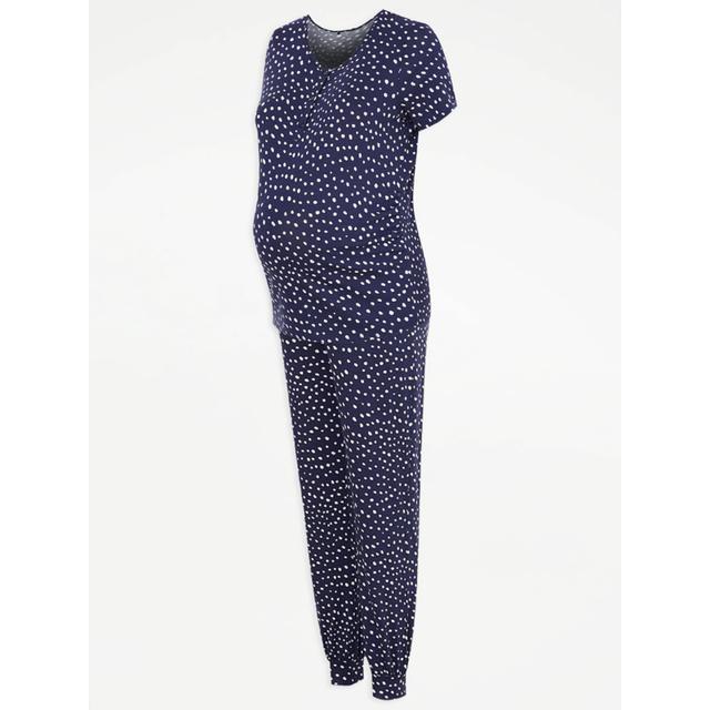 Women's Navy Maternity Navy Spotty Short Sleeve Pyjamas Size - 12-14 on Productcaster.