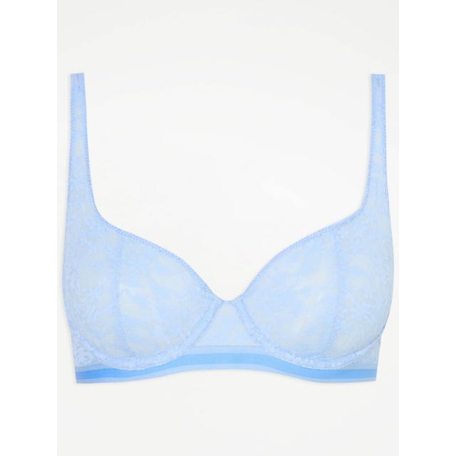 Women's Blue Light Blue Daisy Lace Non-Padded Bra Size - 38D on Productcaster.