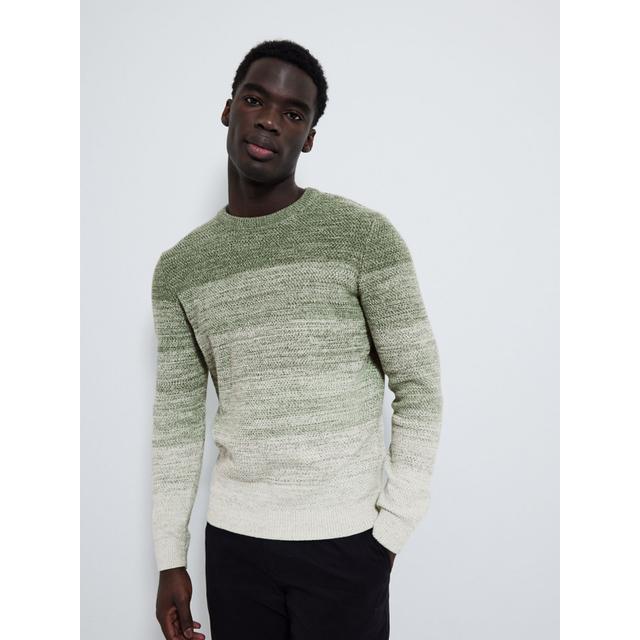 Men's Green Ombre Knitted Crew Neck Jumper - Size S - Green on Productcaster.