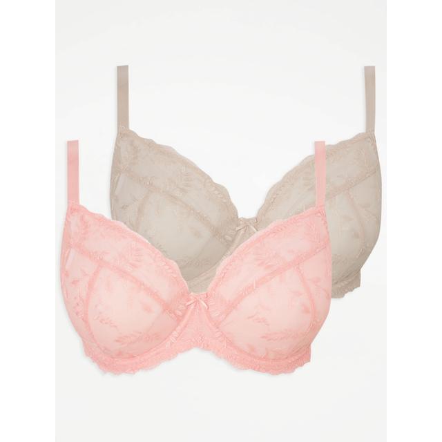 Women's Nude Embroidered Non Padded Bras 2 Pack Size - 38F on Productcaster.