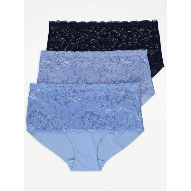 Women's Blue Blue Lace Bandeau Midi Knickers 3 Pack Size - 14 on Productcaster.