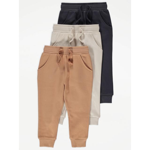 Kids' Cuffed Plain Joggers 3 Pack - Tan on Productcaster.