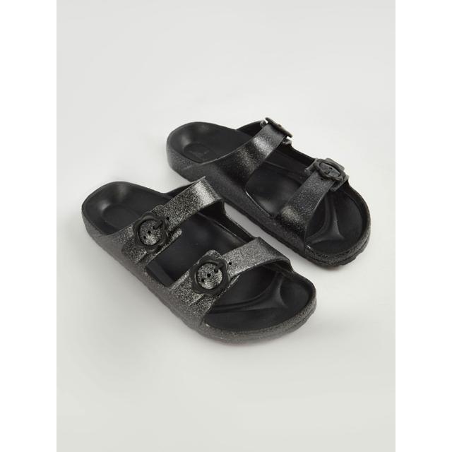 Kids' Black Glitter Double Strap Sliders on Productcaster.