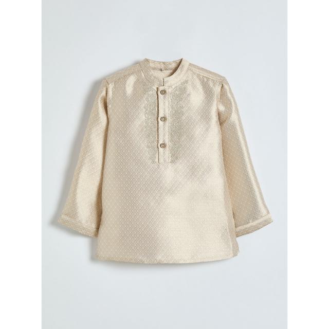 Boys' Gold Jacquard Baby Embroidered Long Sleeve Kurta on Productcaster.