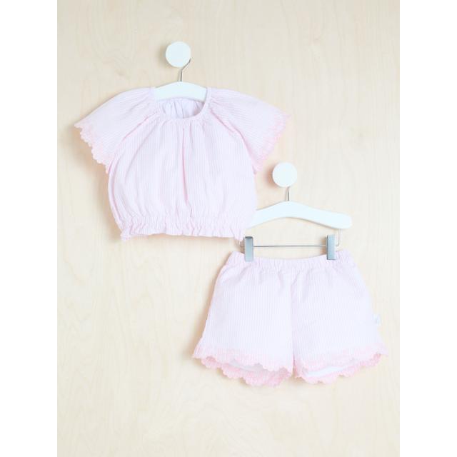 Kids' Billie Faiers Pink Striped Embroidery Top and Shorts Outfit on Productcaster.