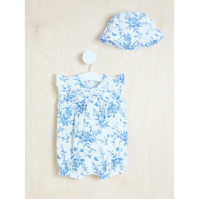 Baby Girls' Billie Faiers Blue Floral Bow Romper and Hat Outfit on Productcaster.