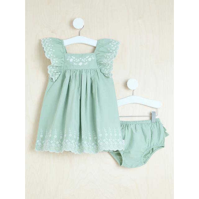 Kids' Billie Faiers Green Floral Embroidery Scallop Dress and Bloomers Outfit on Productcaster.