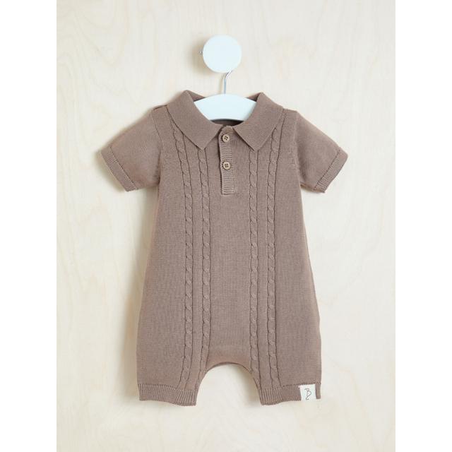 Baby Boys' Billie Faiers Brown Cable Knitted Polo Romper - Tan on Productcaster.