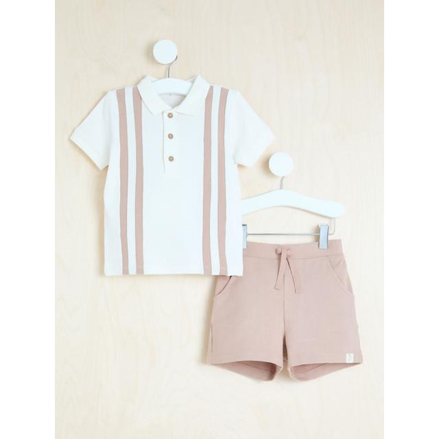 Kids' Billie Faiers Neutral Striped Polo Top and Shorts Outfit - Tan on Productcaster.