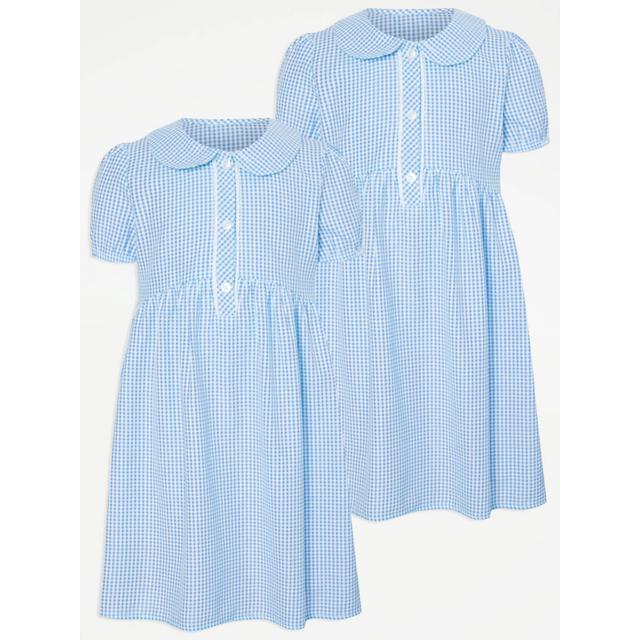 Girls' Light Blue Girls' Gingham Curved Waist School Dress 2 Pack on Productcaster.