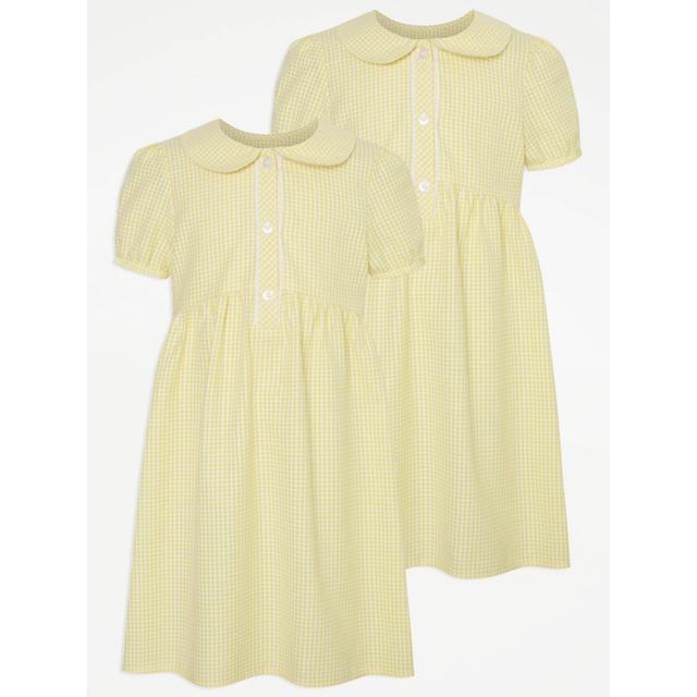 Girls' Yellow Girls' Plus Fit Gingham Curved Waist School Dress 2 Pack on Productcaster.