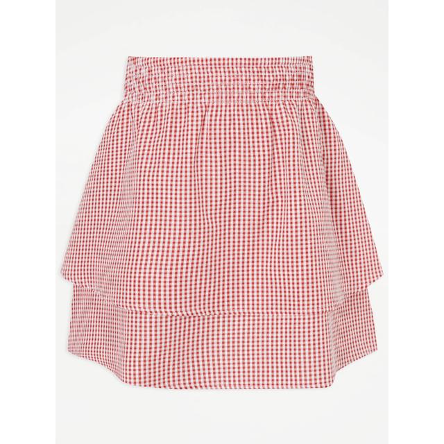 Girls' Red Girls' Gingham Layered School Skirt on Productcaster.