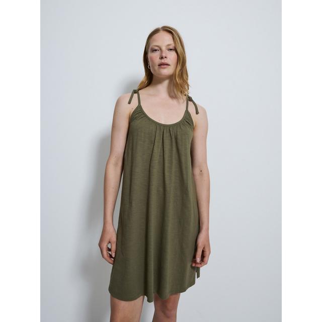 Khaki Tie Shoulder Mini Sundress - 100% Cotton on Productcaster.