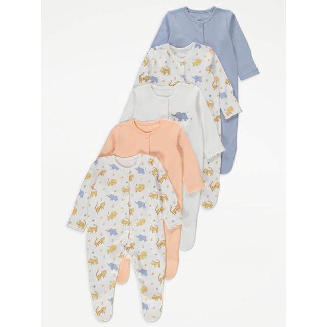 Baby Girls' Safari Animals Sleepsuits 5 Pack - Multi on Productcaster.