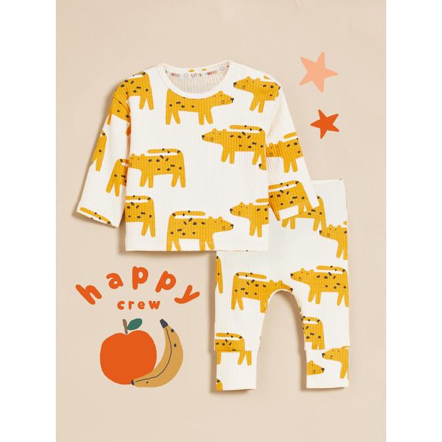 Kids' Little Angels Leopard Ribbed Top and Trousers Outfit - Cream on Productcaster.