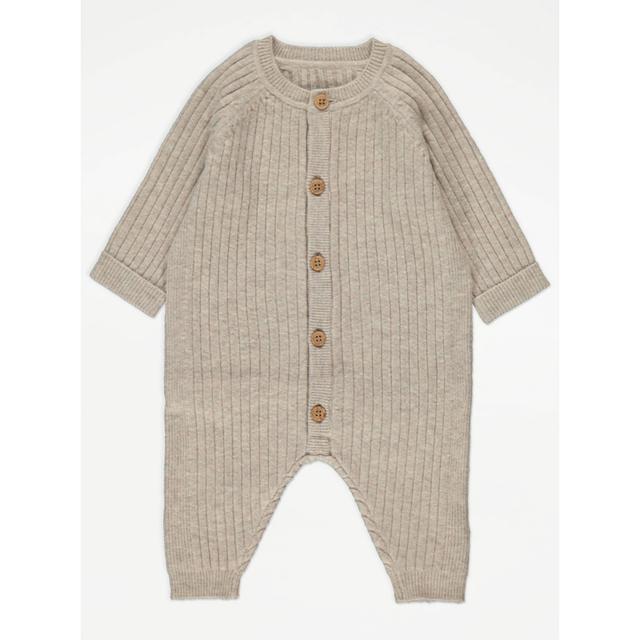 Baby Boys' Oatmeal Marl Rib Knit Raglan Sleeve All In One - Nude on Productcaster.