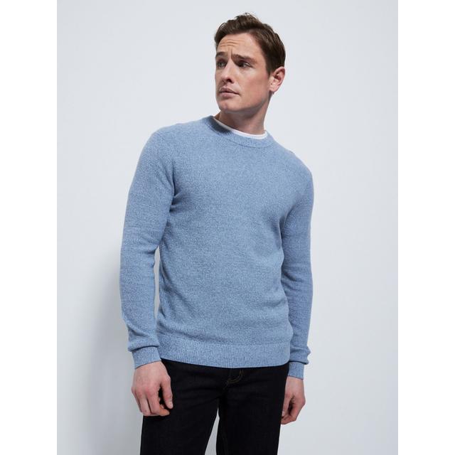 Men's Light Blue Textured Knitted Jumper - Size Xl - Blue on Productcaster.