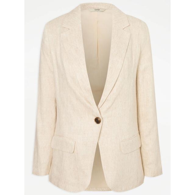 Women's Neutral Linen Blend Blazer - Stone - 65% Polyester 35% Cotton on Productcaster.