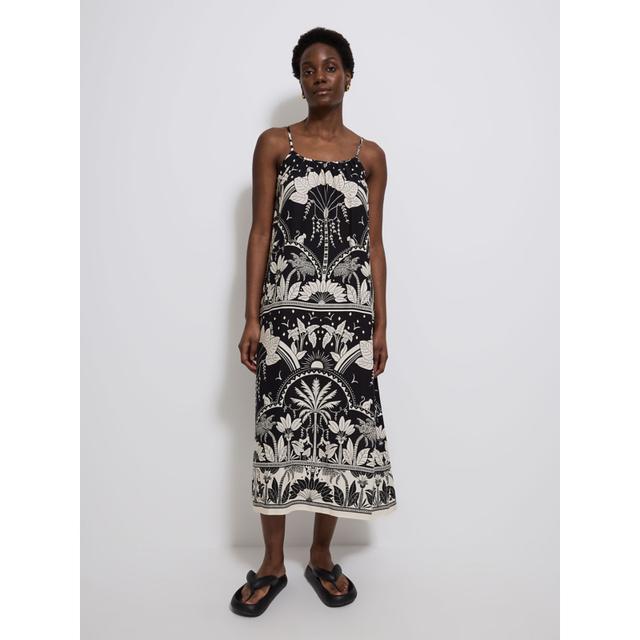 Black Palm Tree Midi Sundress - 100% Viscose on Productcaster.