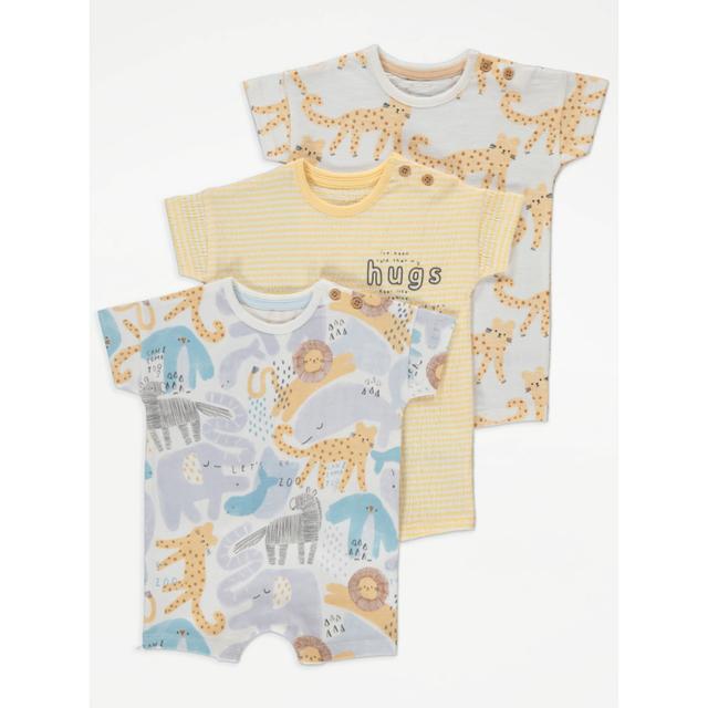 Baby Boys' Animal Stripe Rompers 3 Pack - Multi on Productcaster.