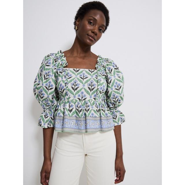 Women's White Patterned Poplin Blouse - Multi - 100% Cotton on Productcaster.