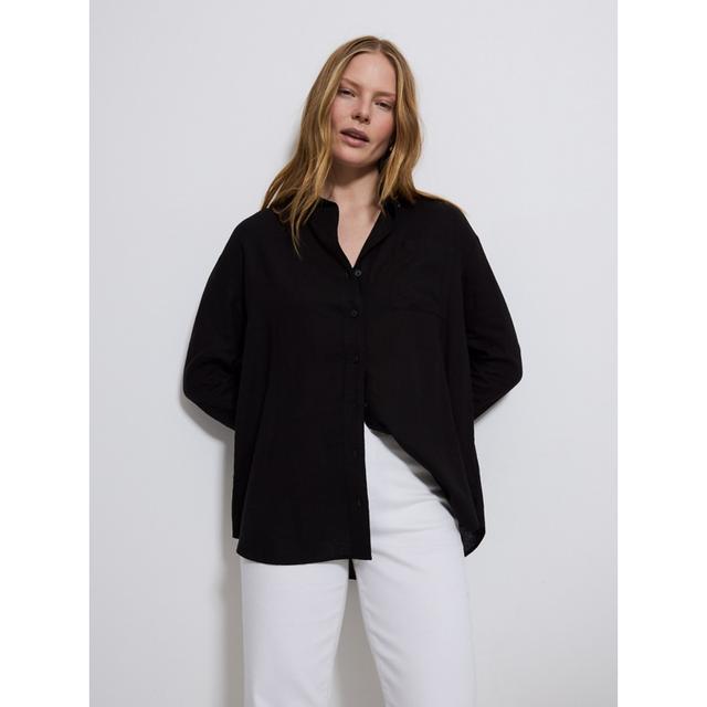 Women's Black Linen Blend Long Sleeve Shirt - 55% Linen 45% Viscose on Productcaster.