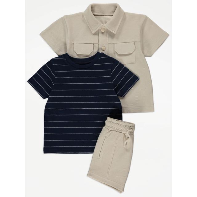 Kids' Stone Shirt Striped T-Shirt and Shorts Outfit - Nude on Productcaster.