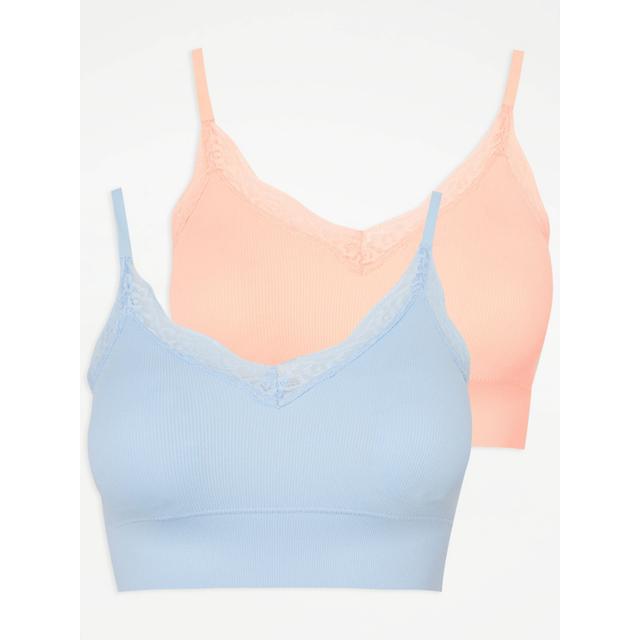 Women's Coral Lace Trim V Neck Soft and Comfy Seam Free Bras 2 Pack Size - S on Productcaster.