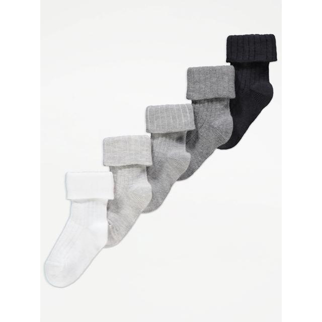 Baby Girls' Grey Ribbed Folded Top Socks 5 Pack - Black on Productcaster.