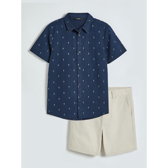 Kids' Navy Palm Short Sleeve Shirt and Chino Shorts Outfit on Productcaster.