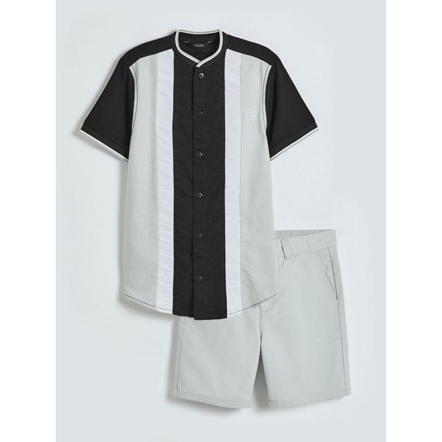 Kids' Grey Colour Block Shirt and Chino Shorts Outfit - Black on Productcaster.