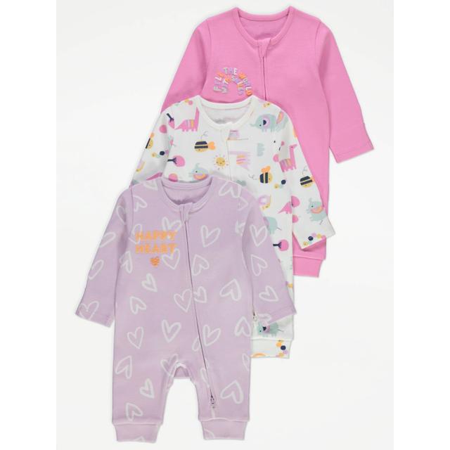 Baby Girls' Cute Animal 2 Way Zip Fasten Footless Sleepsuits 3 Pack - Multi on Productcaster.