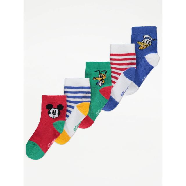 Baby Boys' Disney Mickey Pluto and Donald Duck Socks 5 Pack - Multi on Productcaster.