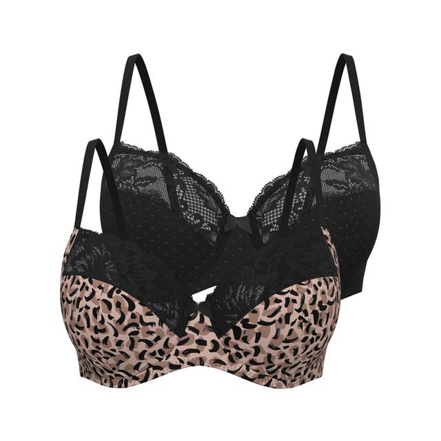 Women's Multi Spotty Lace Trim Non Padded Bras 2 Pack Size - 42F on Productcaster.