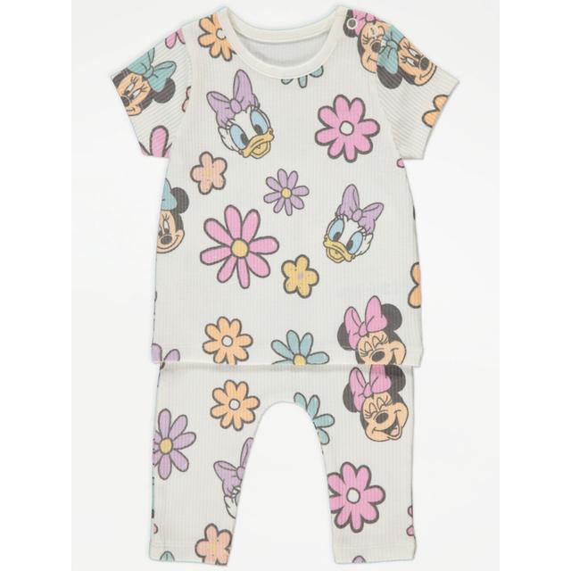 Baby Girls' Disney Minnie Mouse White Ribbed T-Shirt and Leggings Outfit on Productcaster.