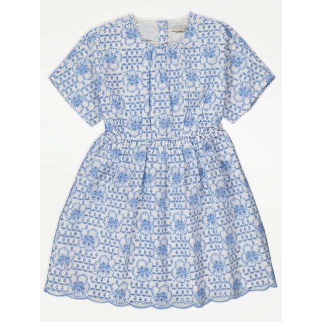 Kids' Blue Broderie Scalloped Hem Dress - Light Blue on Productcaster.