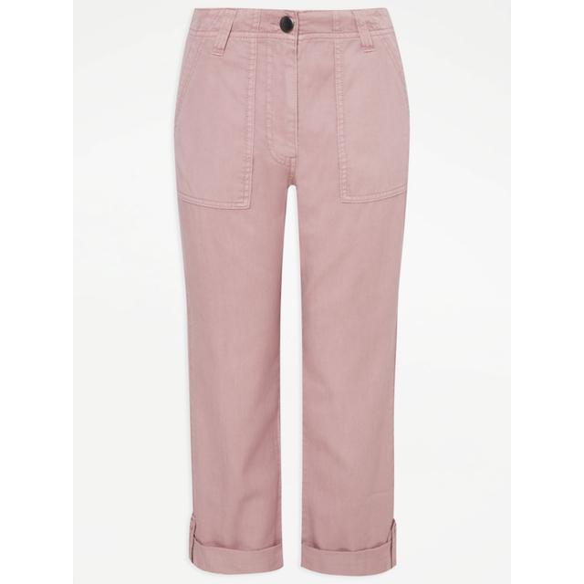 Women's Pink Cotton Twill Cropped Trousers - 65% Tencel 35% Cotton on Productcaster.