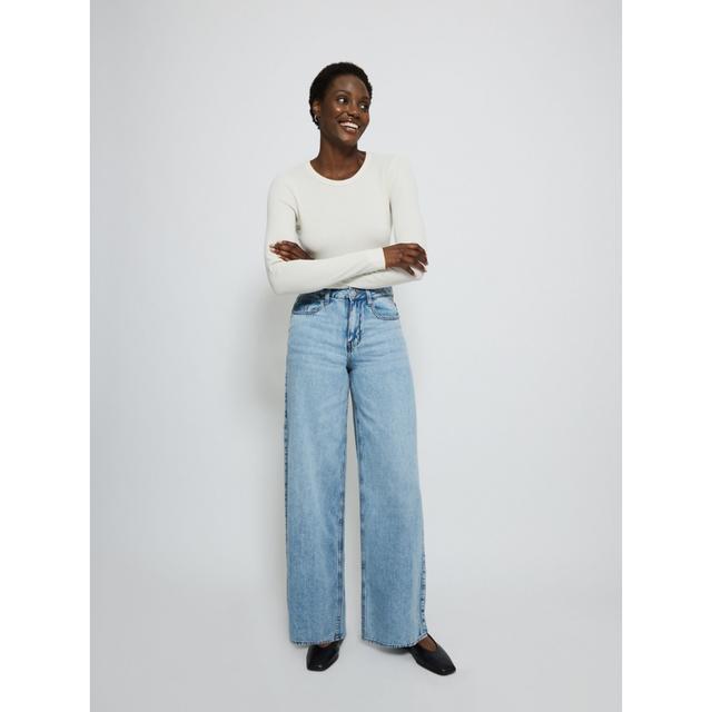 Women's Light Wash Lightweight Wide Leg Jeans - 100% Cotton on Productcaster.