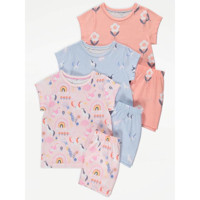 Kids' Pastel Unicorn Flower Short Pyjamas 3 Pack - Pink on Productcaster.