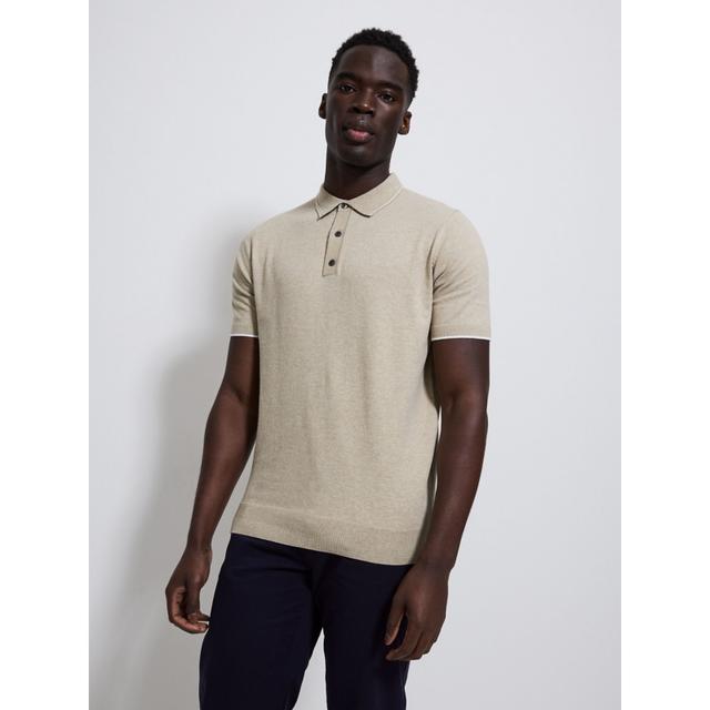 Men's Light Khaki Short Sleeve Knitted Polo Top - Size L - Khaki on Productcaster.