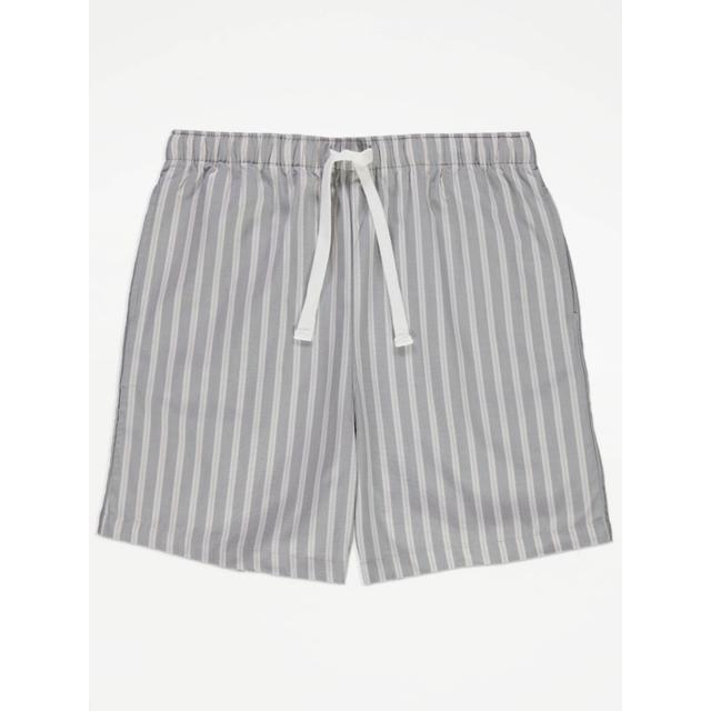 Men's Grey Striped Lounge Shorts - Size S - Grey on Productcaster.