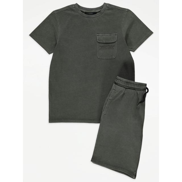 Kids' Khaki Washed Effect T-Shirt and Shorts Outfit on Productcaster.