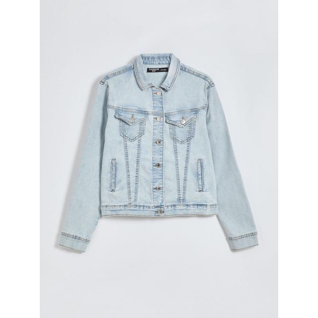 Women's Blue Light Wash Western Denim Jacket - 72% Cotton 23% Polyester 3% Viscose 2% Elastane on Productcaster.